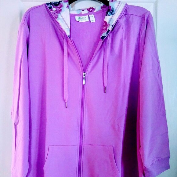 Denim & Co Active Violet French Terry Zip Hoodie-5XP- NWT - Picture 1 of 6